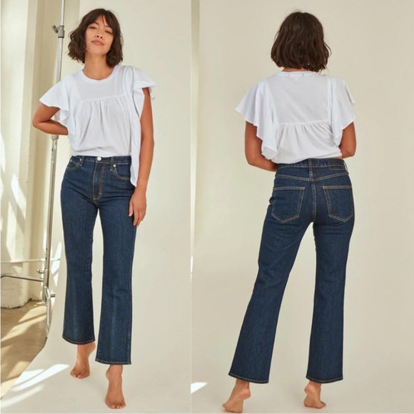 AMO Bella Indie Blue Kick Flare High Rise Crop Ankle Size 32 - Picture 1 of 11